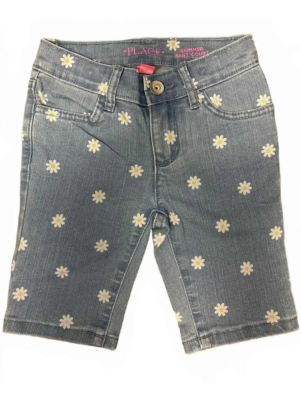 The Children's Place Girls Daisy Print Denim Skimmer Shorts Blue NEW
